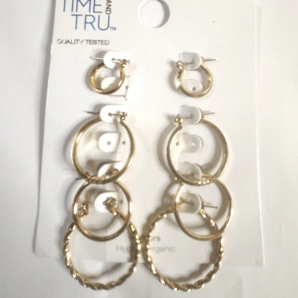 4 pairs gold-tone hoop earrings Time And Tru Hypoallergenic